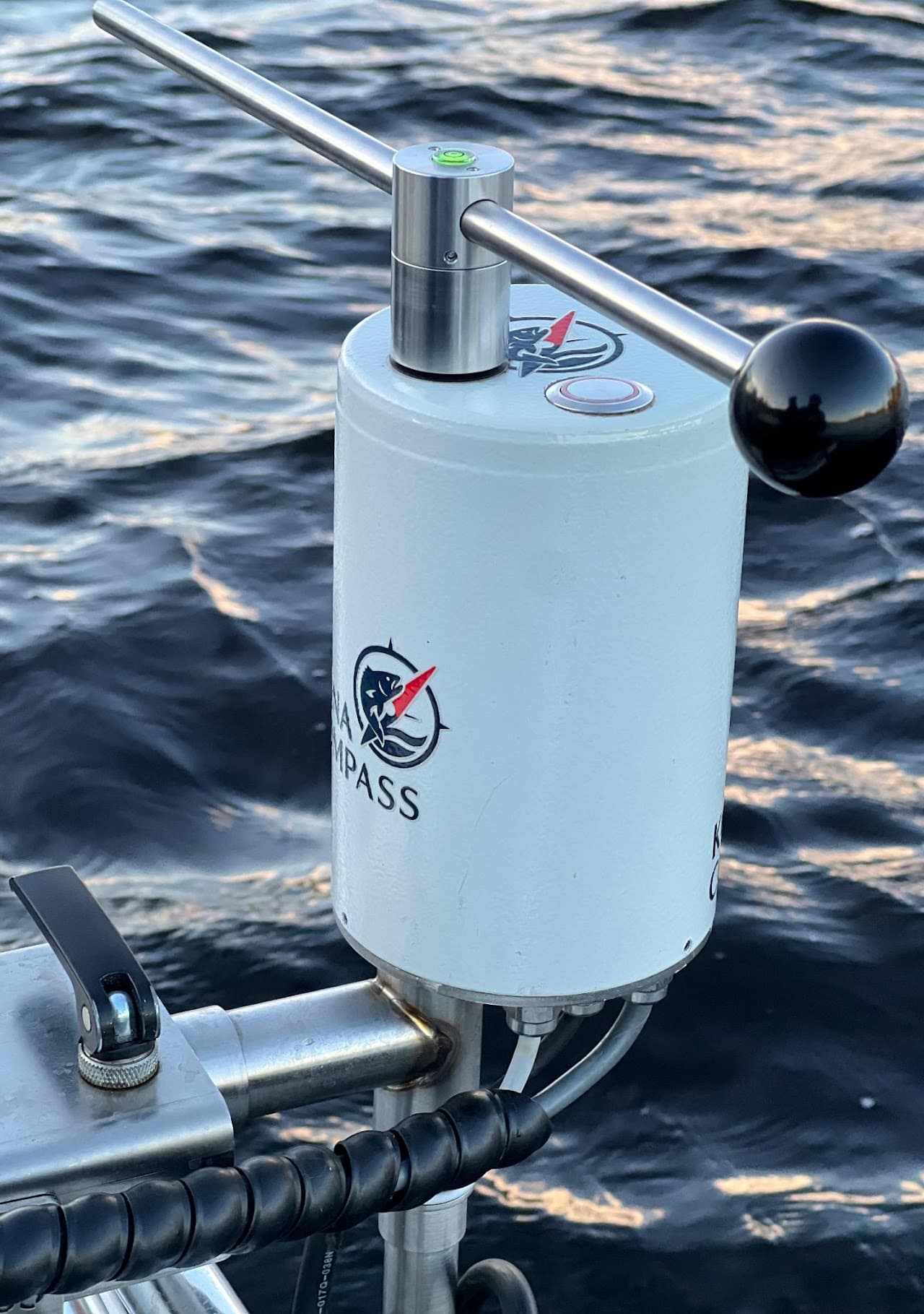 Kona Compass motorized transducer rotator for live sonar — installed on a boat